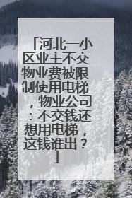 河北一小区业主不交物业费被限制使用电梯，物业公司：不交钱还想用电梯，这钱谁出？